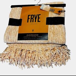 FRYE Oversized Warm Cozy Chenille Fringe 50” x 70”  Throw Blanket Tan New